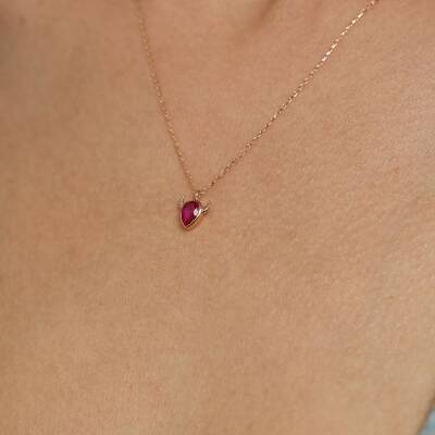 Pembe Taşlı Altın Kolye - 1