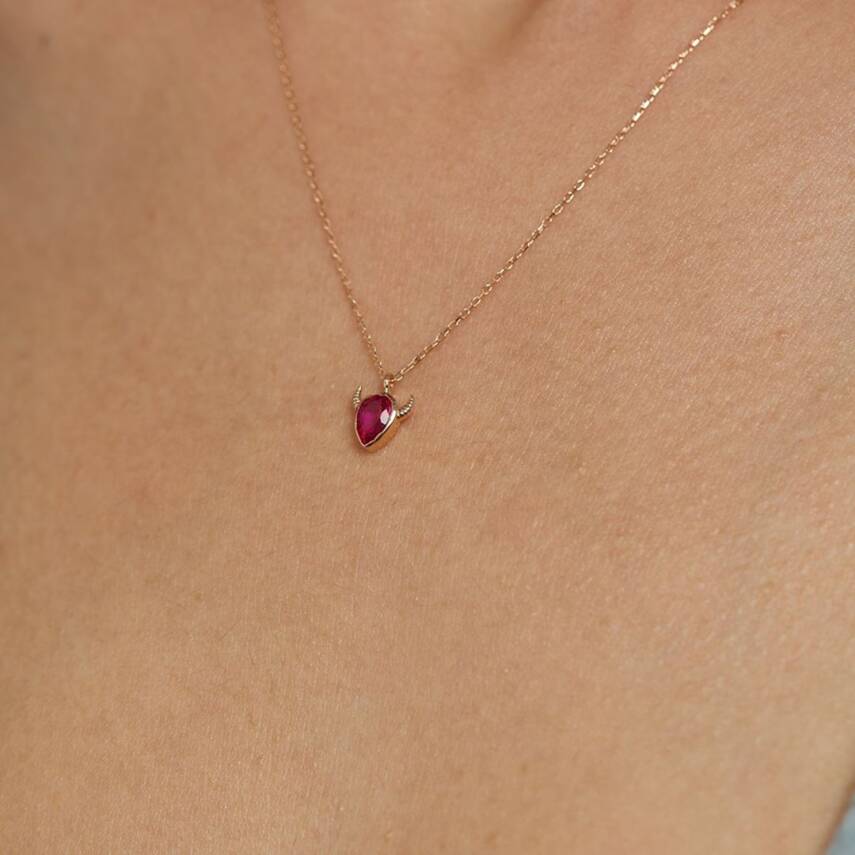 Pembe Taşlı Altın Kolye - 1