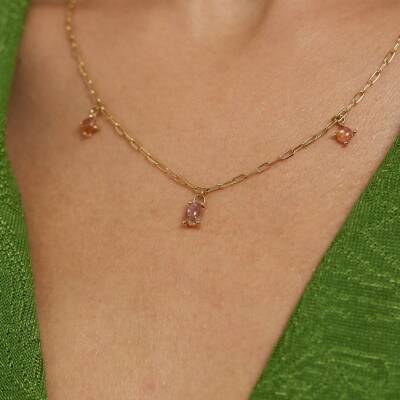 Pembe Taşlı Ataç Zincir Altın Kolye - 1