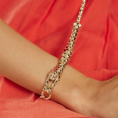 Pembe Taşlı Kaplan Altın Bileklik - 2