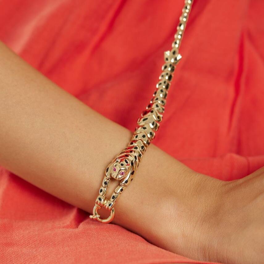 Pembe Taşlı Kaplan Altın Bileklik - Cetaş (1)