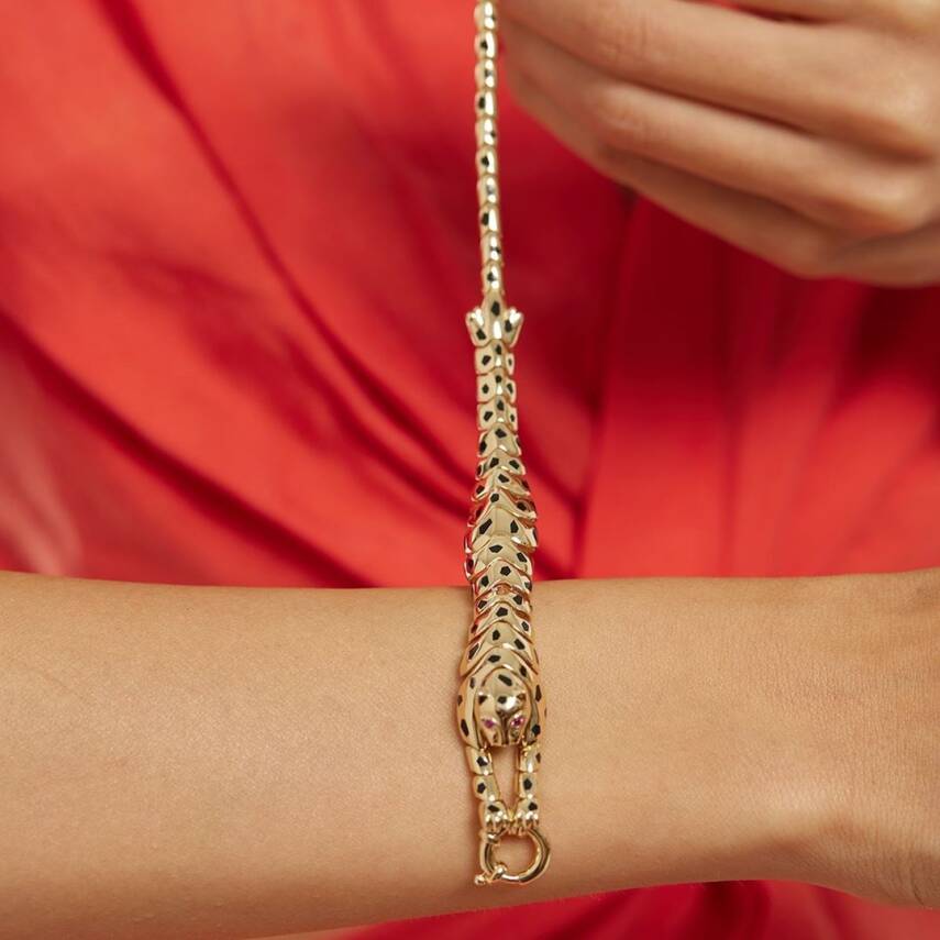 Pembe Taşlı Kaplan Altın Bileklik - 3