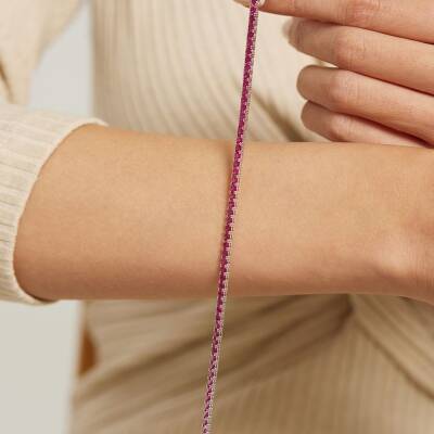 Pembe Taşlı Su Yolu Altın Bileklik - 1