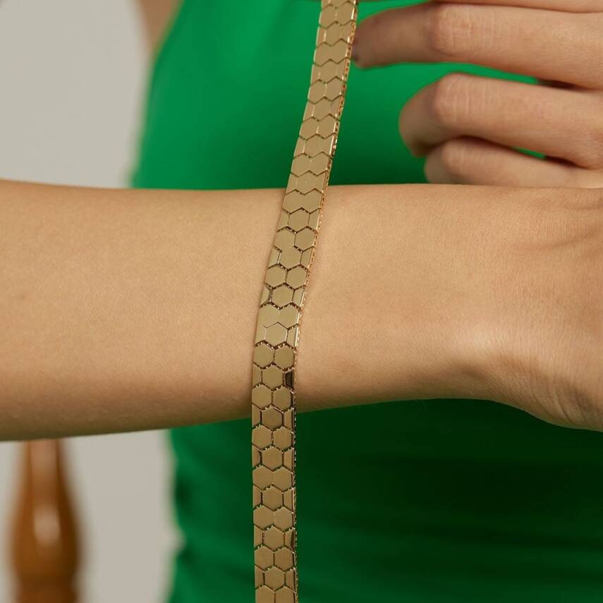 Petek Desenli Altın Tasarım Bileklik - 2