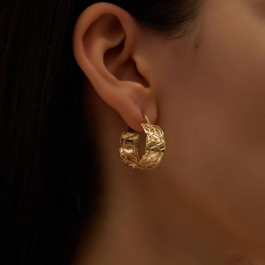 Petek Desenli Halka Altın Küpe - Semih Haşhaş Kuyumculuk