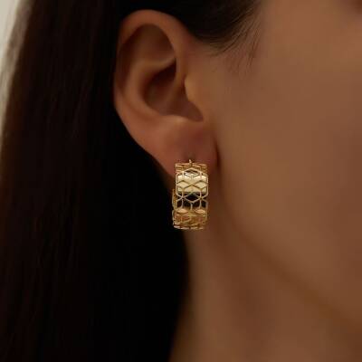 Petek Desenli Halka Altın Küpe - 2