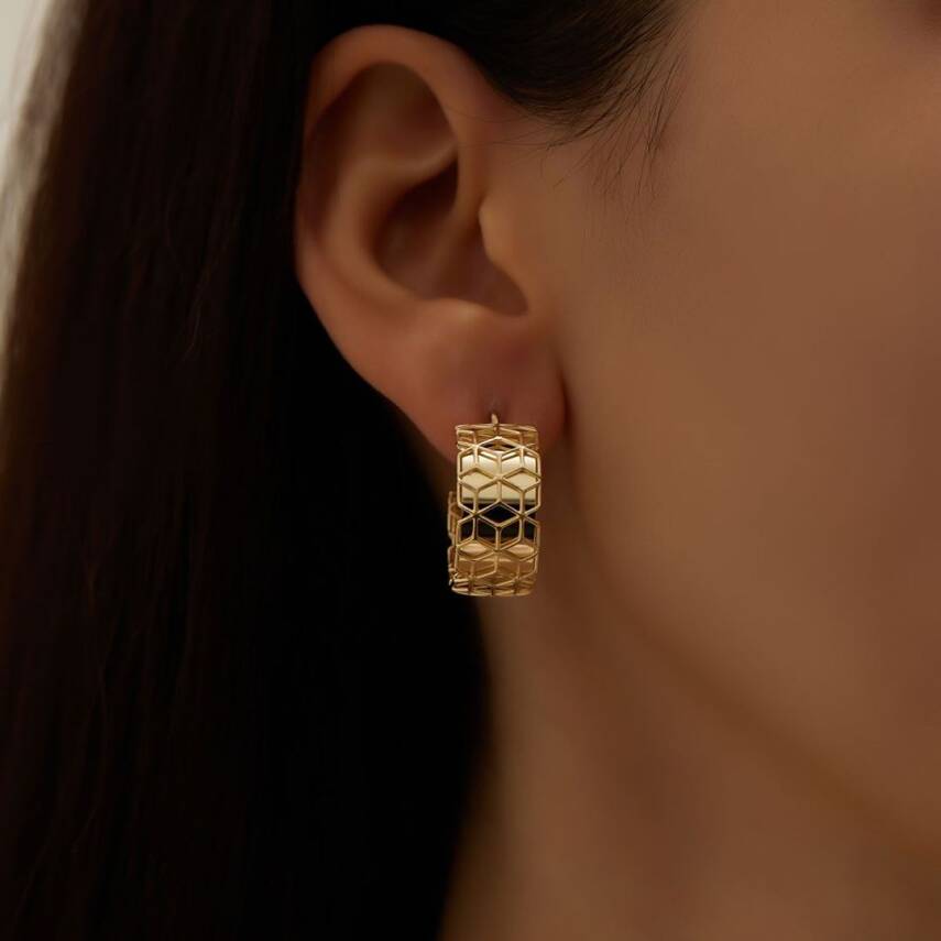 Petek Desenli Halka Altın Küpe - Semih Haşhaş Kuyumculuk (1)