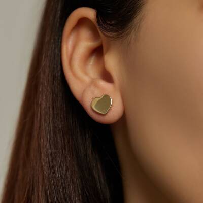 Plaka Kalp Altın Küpe - 1