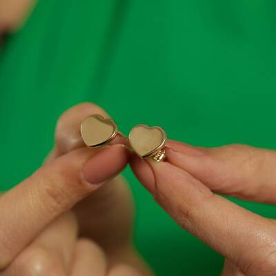 Plaka Kalp Altın Küpe - 2