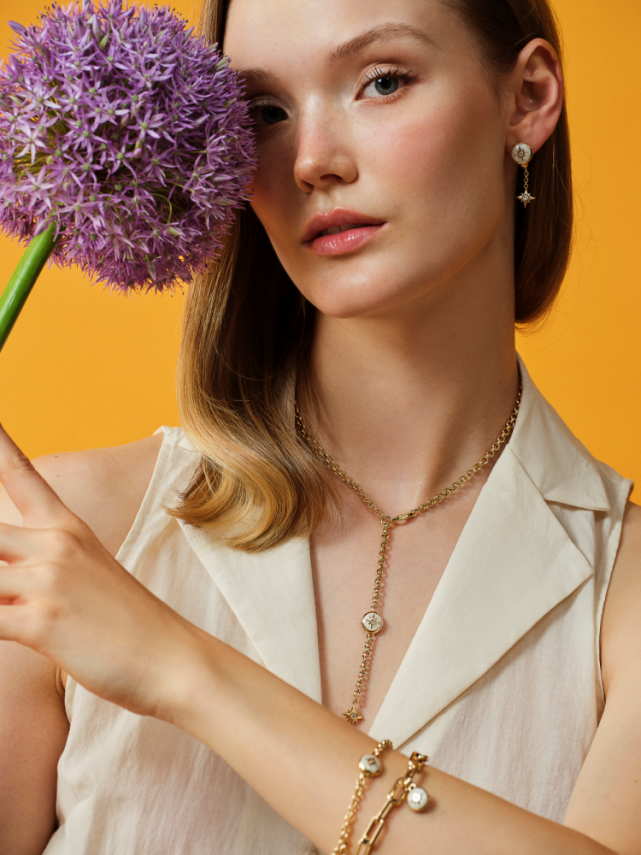 Polaris Beyaz Mineli Yıldız Sallantılı Altın Cetaş Kolye - Cetaş (1)