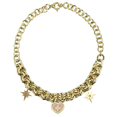 Polaris Pembe Mineli Kalpli Altın Cetaş Kolye - Cetaş 