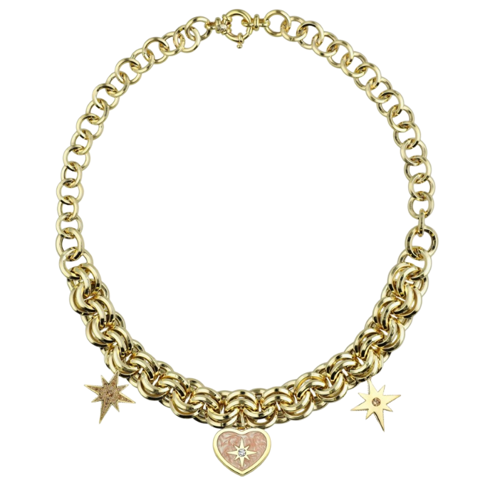 Polaris Pembe Mineli Kalpli Altın Cetaş Kolye - Cetaş 