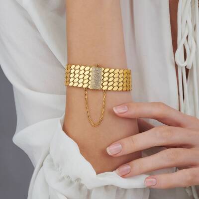 Pullu Taşlı 5 Sıra Altın Bileklik - 1