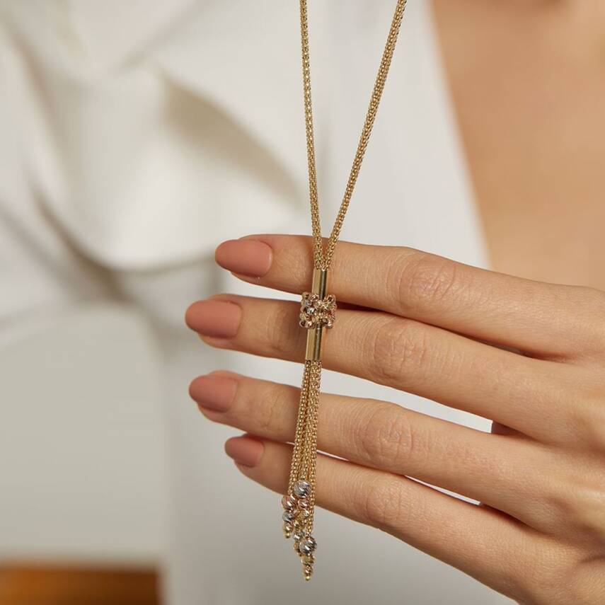 Püsküllü Dorika Toplu Altın Kolye - 3