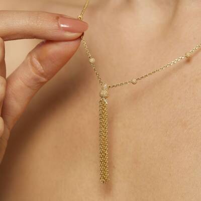 Püsküllü Dorikalı Altın Zincir Kolye - 2