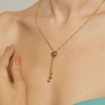 Püsküllü Kalp Altın Kolye - 1