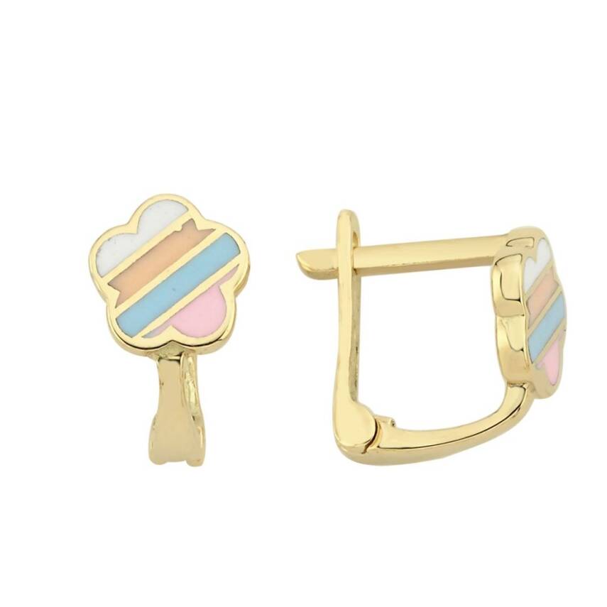 Renkli Mineli Çiçek Figürlü Altın Çocuk Küpesi - Semih Haşhaş Kuyumculuk