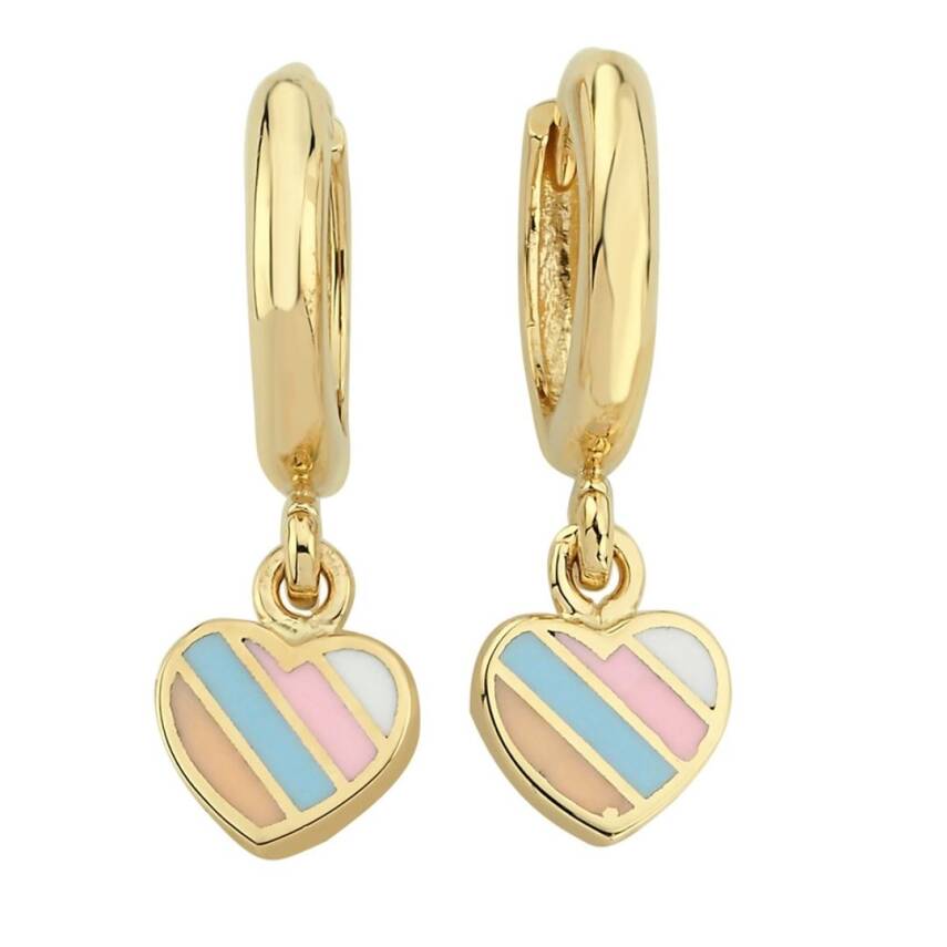 Renkli Mineli Kalp Sallantılı Altın Çocuk Küpesi - Semih Haşhaş Kuyumculuk