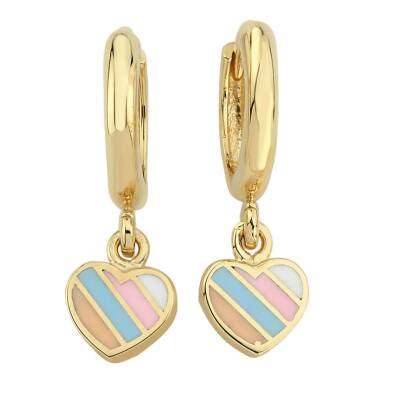 Renkli Mineli Kalp Sallantılı Altın Çocuk Küpesi - 1