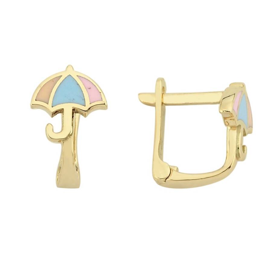 Renkli Mineli Şemsiye Figürlü Altın Çocuk Küpesi - Semih Haşhaş Kuyumculuk