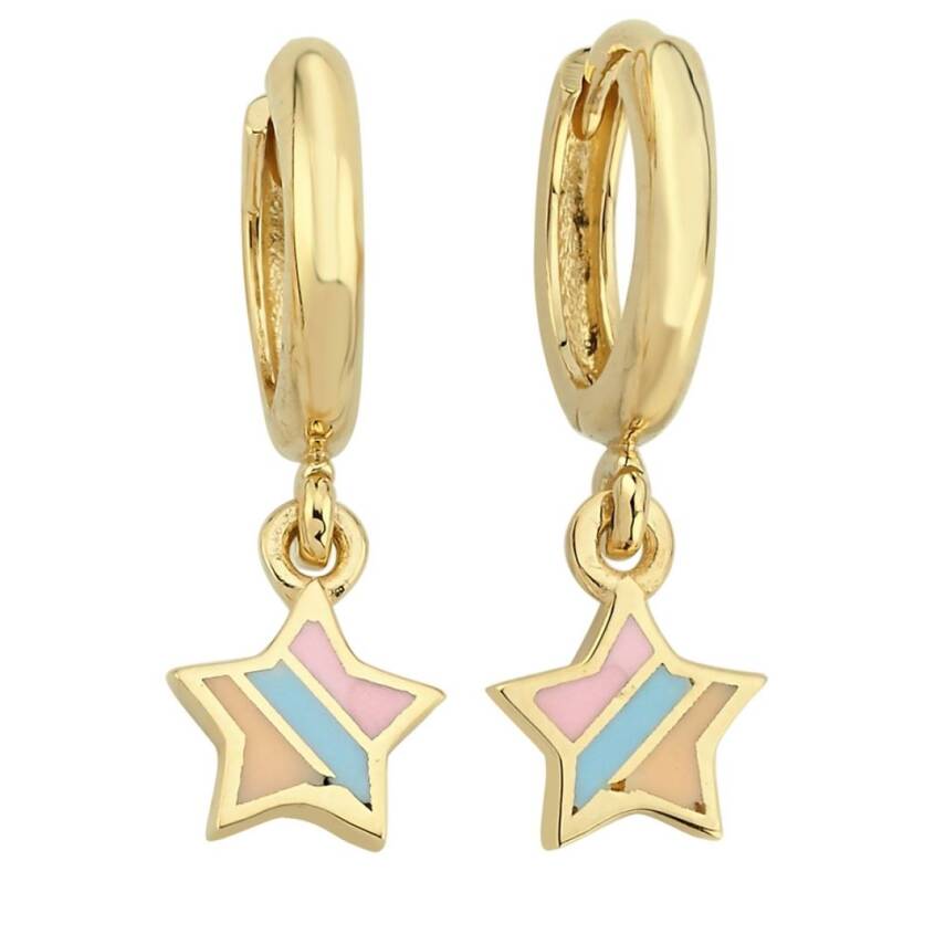 Renkli Mineli Yıldız Sallantılı Altın Çocuk Küpesi - Semih Haşhaş Kuyumculuk