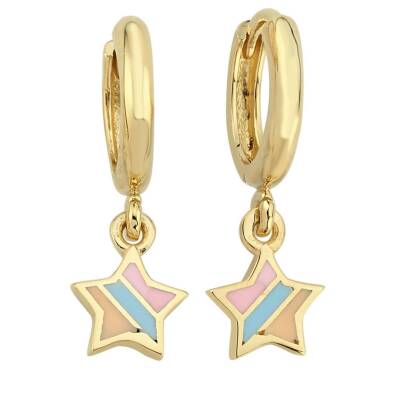 Renkli Mineli Yıldız Sallantılı Altın Çocuk Küpesi - 1