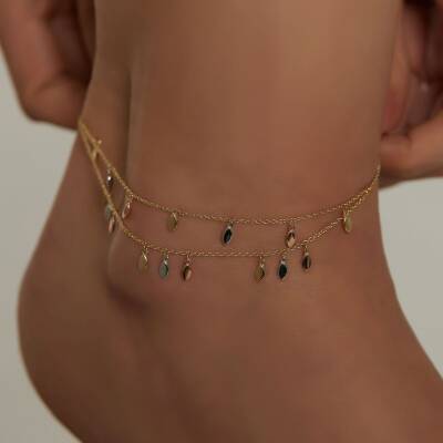 Renkli Pullu İki Sıra Altın Halhal - 1