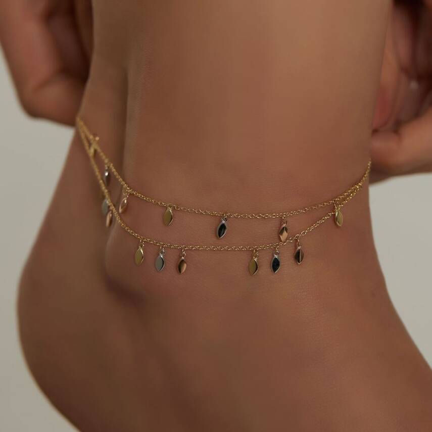 Renkli Pullu İki Sıra Altın Halhal - Semih Haşhaş Kuyumculuk