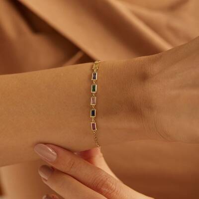 Renkli Taş Dizili Altın Bileklik - 2