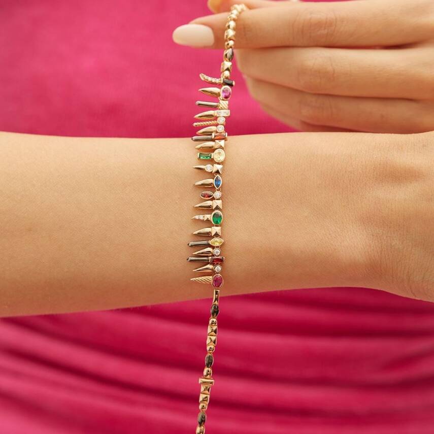 Renkli Taş Dizili Sallantılı Altın Bileklik - Semih Haşhaş Kuyumculuk