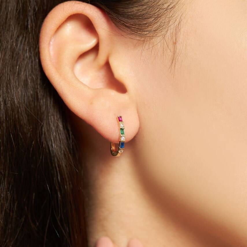 Renkli Taşlı Altın Küpe - Semih Haşhaş Kuyumculuk