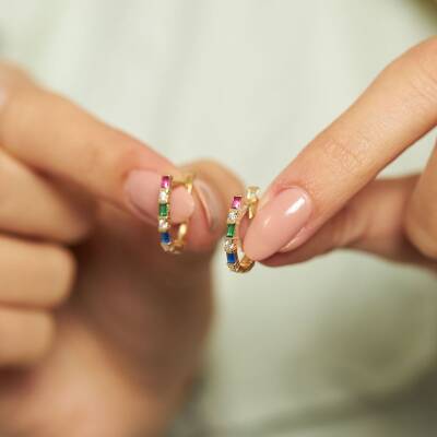 Renkli Taşlı Altın Küpe - 2