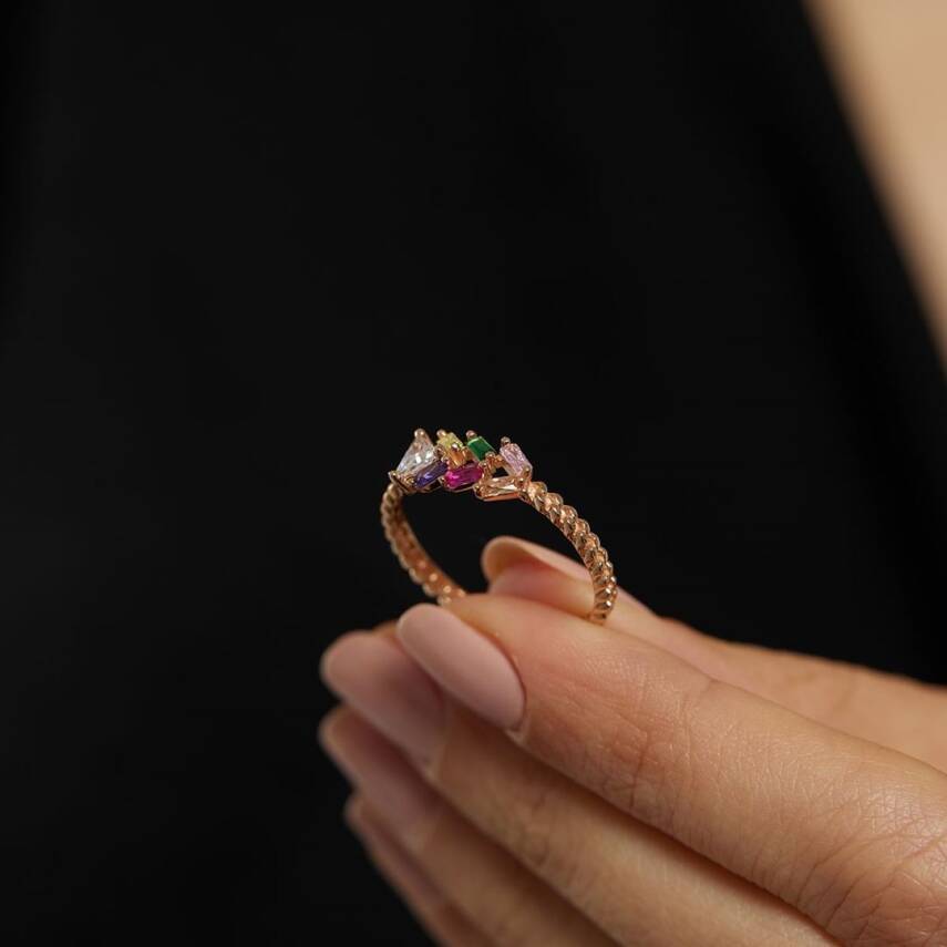 Renkli Taşlı Altın Tasarım Yüzük - Semih Haşhaş Kuyumculuk (1)