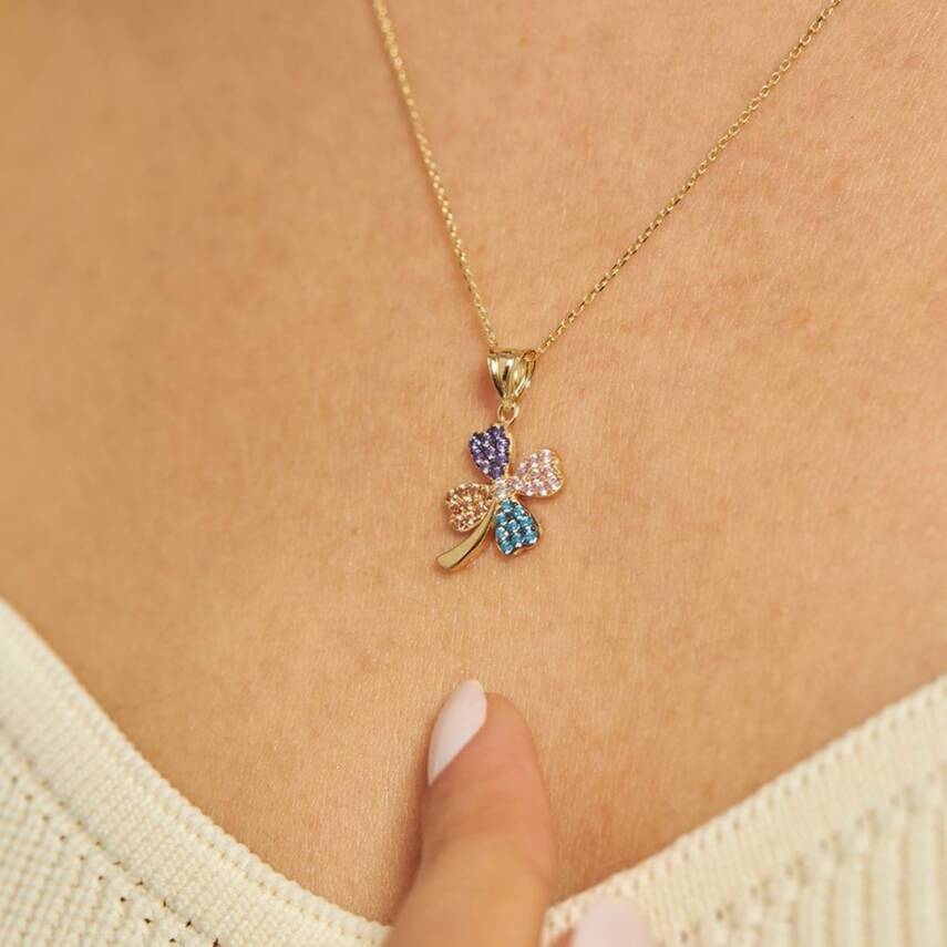 Renkli Taşlı Yonca Altın Kolye Ucu - Semih Haşhaş Kuyumculuk