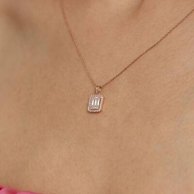 Rose Altın Klasik Baget Kolye - 1