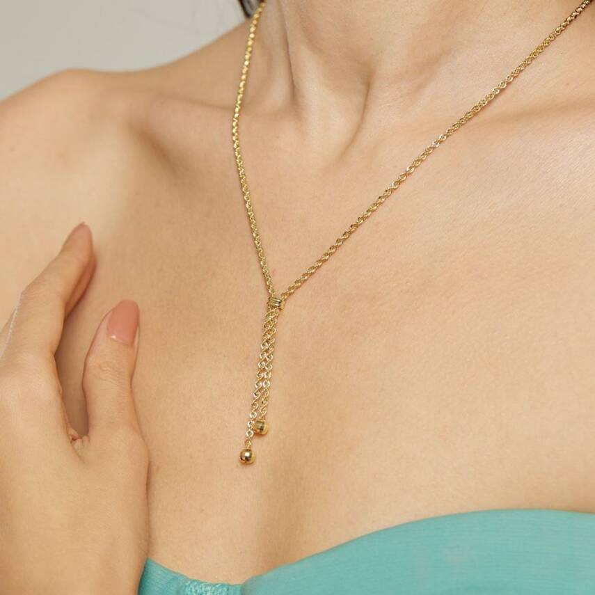 Sallantılı Altın Zincir Kolye - 2