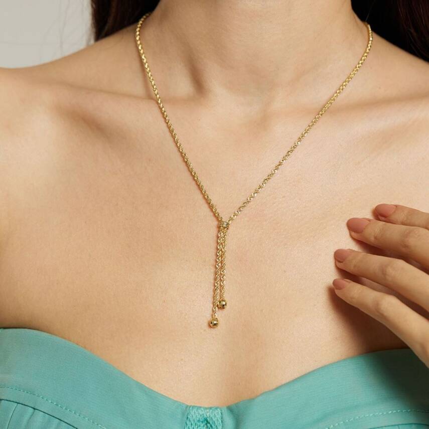 Sallantılı Altın Zincir Kolye - 1