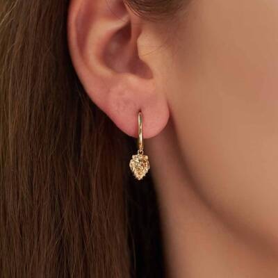 Sallantılı Aslan Altın Küpe - 1