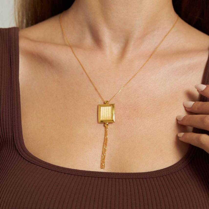 Sallantılı Hasır Altın Kolye - 1