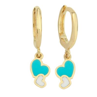 Sallantılı İkili Kalp Altın Çocuk Küpesi - 1