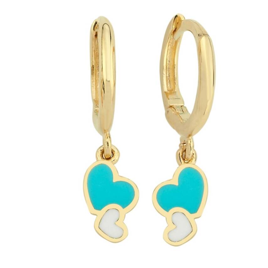 Sallantılı İkili Kalp Altın Çocuk Küpesi - Semih Haşhaş Kuyumculuk