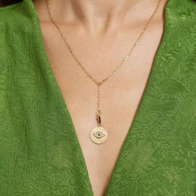 Sallantılı Plaka Göz Altın Kolye - 1