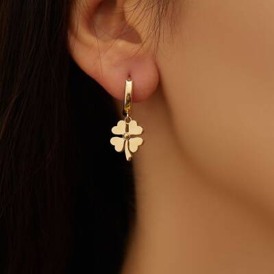 Sallantılı Yonca Altın Küpe - 1