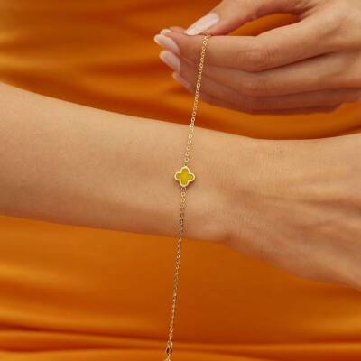 Sarı Mineli Yonca Altın Bileklik - 1