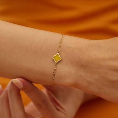 Sarı Mineli Yonca Altın Bileklik - 2