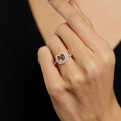 Sarı Taşlı Baget Altın Yüzük - 1