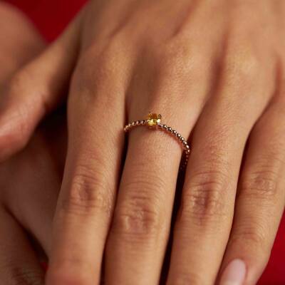 Sarı Taşlı Minimal Altın Yüzük - 1