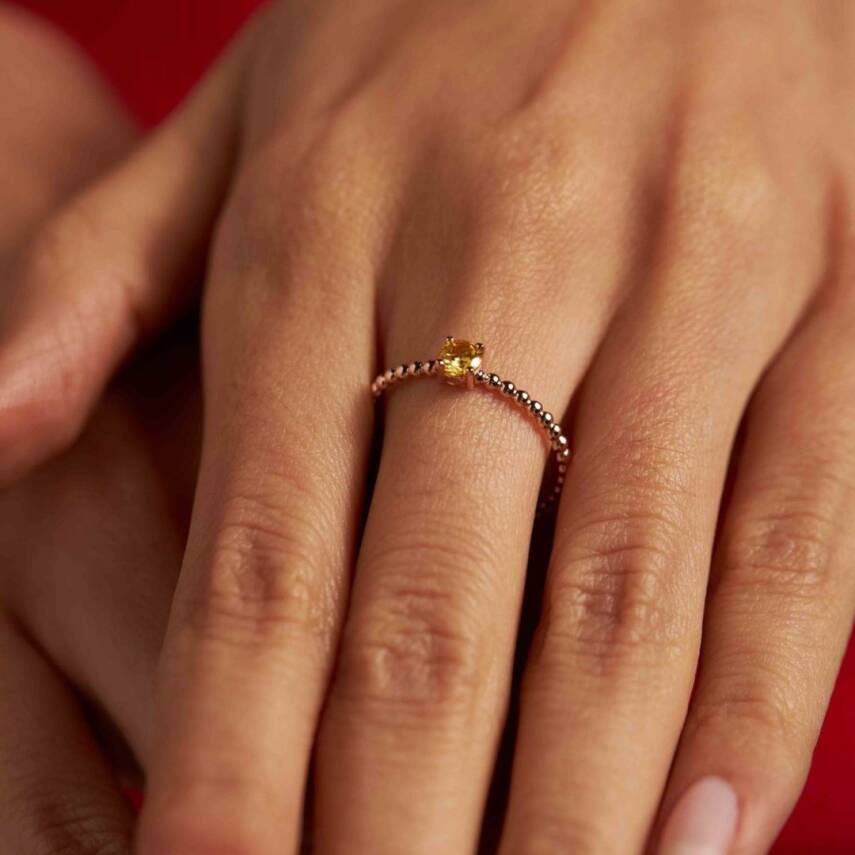Sarı Taşlı Minimal Altın Yüzük - Semih Haşhaş Kuyumculuk