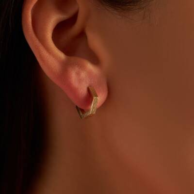 Şerit Beşgen Altın Küpe - 1