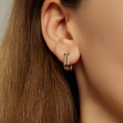 Şerit Formlu Tasarım Altın Küpe - 1